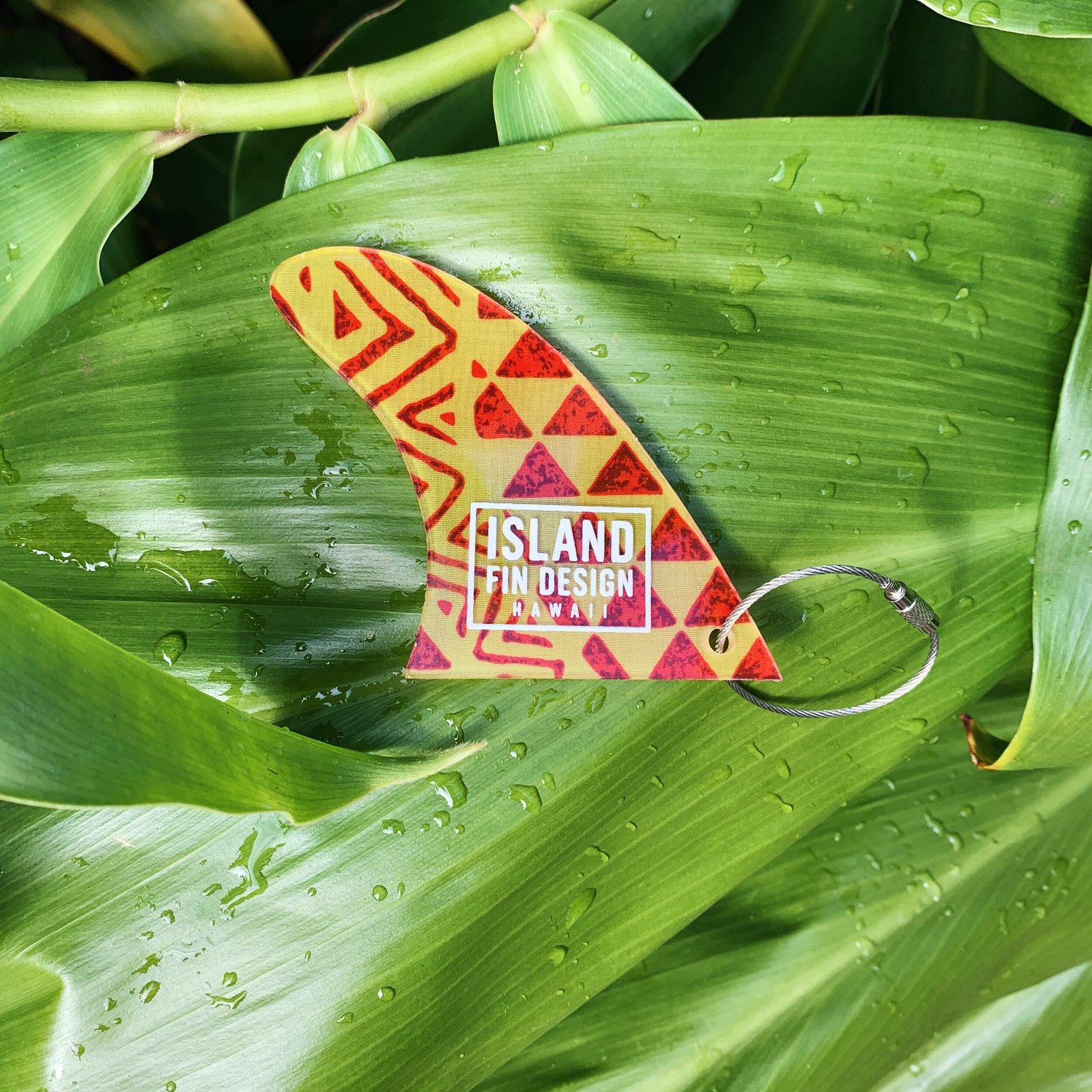 FIN KEYCHAIN - RED & YELLOW TRIBAL — ISLAND FIN DESIGN